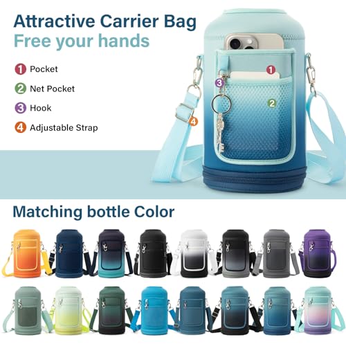 1 Gallon Water Bottle Insulated | Thickened Stainless Steel Vacuum Metal Water Jug | Portable Sports Large for Gym and Hiking with Straw, Carrier Bag, Handle Strap | BPA-Free 128 oz