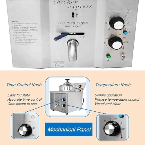 Miniatura 6 de Weimilor Freidora A Presión Eléctrica Profesional De 16 L Para Encimera: 3000 W, Acero Inoxidable, Con Temporizador Y Bloqueo De Seguridad, Freidora Económica 16,23 Galones Para Pollo Crujiente
