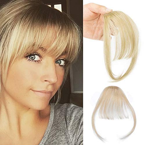 Komorebi Fringe Air Bangs Hair Extensions Clip in Bangs Straight Hairpiece Front Neat Bang (Air Bnags With Temples,#613 Bleach Blonde)