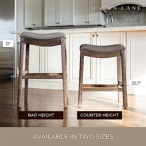 Maven Lane Adrien Kitchen Saddle Backless Bar Stool With Nailhead Trim, Weathered Grey, Counter Height #TOP6