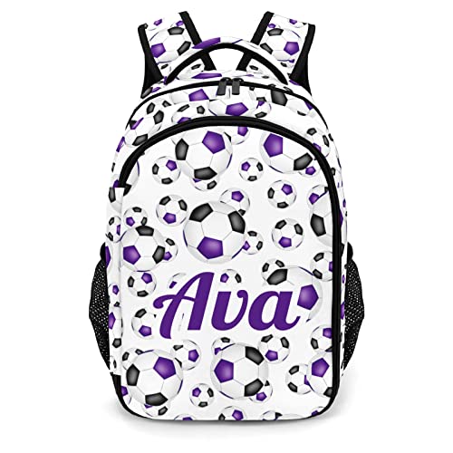 Custom Soccer Purple Backpack Custom Name Large Capacity Shoulder Bags for Sports Party