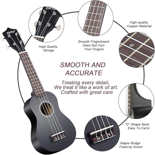 image for Everjoys Soprano Ukulele Beginner Pack-21 Inch w/Free Online Lesson Gi