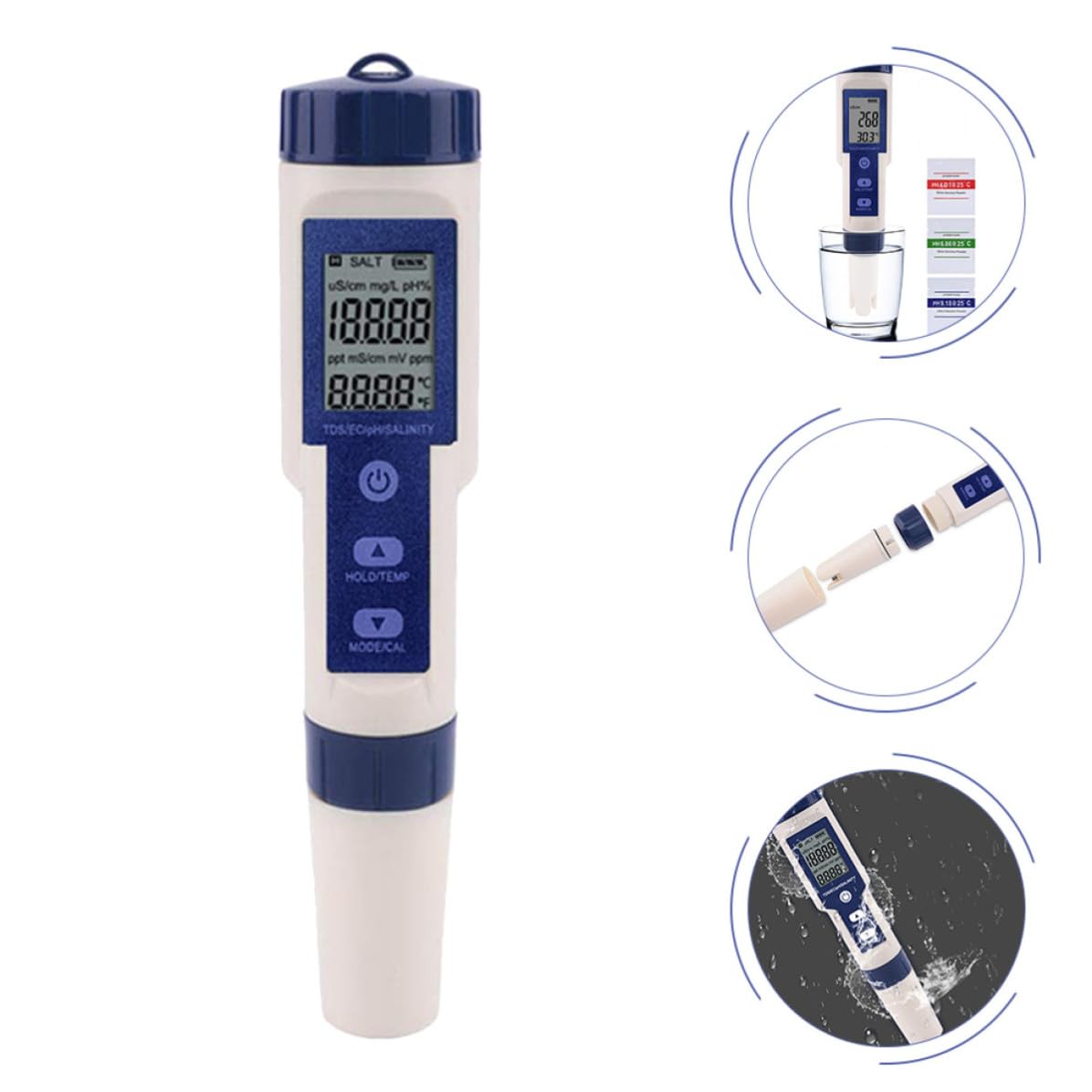 Toyvian Medidor Digital de Salinidad y Ph para Piscina y Acuicultura Medición Precisa, Material Plástico y Funcionamiento 3 Baterías Lr44