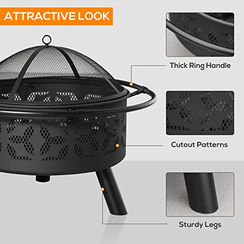 Outsunny 31" Outdoor Fire Pit, Portable Steel Wood Burning Bowl, Handle Ring, Poker, Spark Screen Lid For Patio, Backyard, Bonfire, Campfire, Black #TOP5