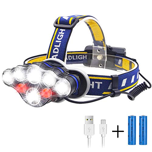 ヘッドライト Lukasu USB充電式 LEDヘッドランプ 超高輝度 18000ルーメン IPX4防水 軽量 へっとライト8つ点灯モード 90°調整可能 夜釣り/登山/防災/キャンプ