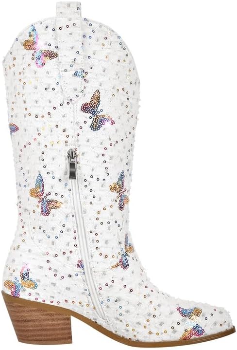 sexytag Cowgirl Boots Glitter Mid Calf Western Cowboy Boots