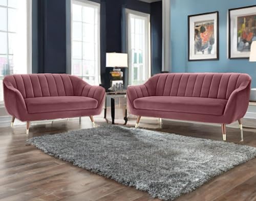 Image of AMATA Marino 3+2 Seater Mauve Colour Suede Velvet Fabric Sofa Set with Two Cushions Perfect for Home Office Guests Living Room (04 Move, 3+2 Seater)(3 Year Warranty)