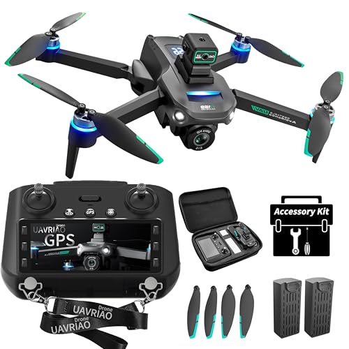 2K UHD GPS Drone with Camera for Adults - 5.9" Screen Remote Controller, Obstacle Avoidance, Auto Return, Optical Flow, 3 Speed Adjustable, FPV Real-Time, Beginner Friendly, 2 Batteries 60 Min Flight, Foldable
