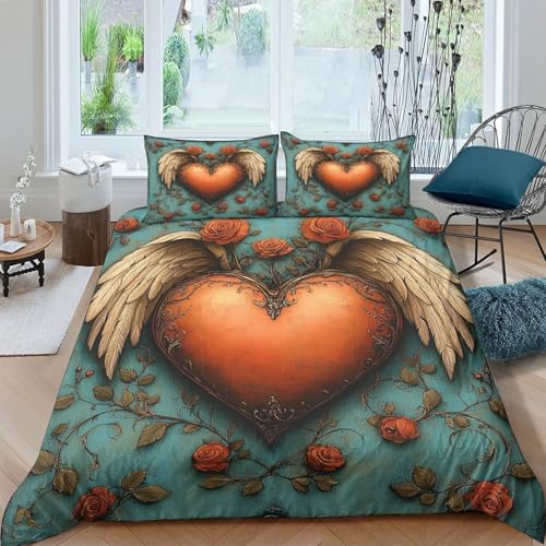 Parure de lit hypoallergénique cœur avec des ailes en microfibre 3D