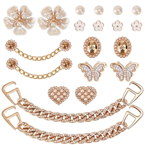KUKUYOMY 20 Pcs Bling Shoe Charms for Women Gold Chain Accessories Girly Cute Shoe Decoration Include Pearl Rhinestone Butterfly Flower for Party Favor