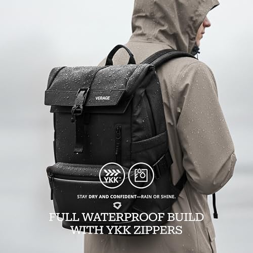 Image of Verage Roll Top Laptop Backpack Waterproof PU Lather Travel Backpack Expandable Work Carry On Backpack for Men Women