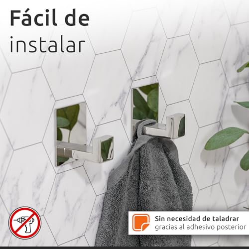 Miniatura 5 de Ecence 1x Portarrollos Papel Higiénico 2x Ganchos Para Toallas Adhesivo Sin Taladrar, Accesorios Para Baño, Cromo - Fabricados En Acero Inoxidable 304