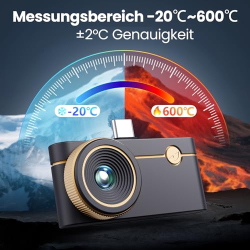 Wärmebildkamera P3 für iPhone und Android Infrarot Kamera Einstellbares Objektiv Super IR Auflösung 512x384, -20℃-600℃ Wärmebildkamera für PCB Inspektion, Schwarz