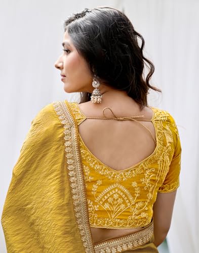 Image of SIRIL Women's Shimmer Silk Sequence Embroidery Lace two Tone Saree With Embroidery Unstitched Blouse Piece