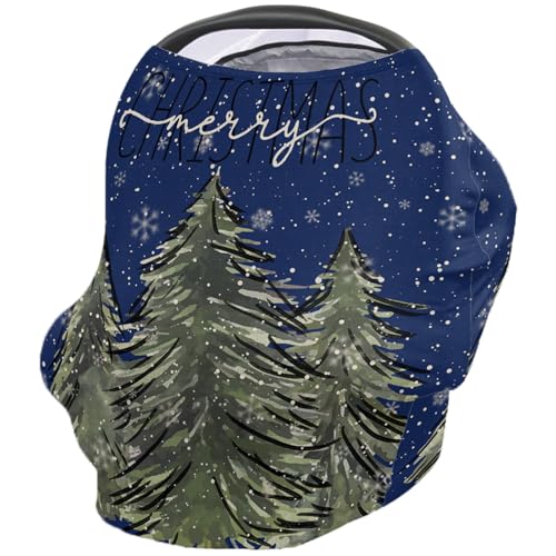 Nursing Cover for Breastfeeding Scarf, Merry Christmas Tree Watercolor Baby Car Covers Super Soft Multi Use for Canopy Shopping Cart Cover Blanket Stroller Cover