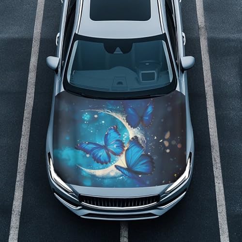 Image of Butterfly Moon Print Car Hood Cover Elastic Polyester Car Hood Cover Removable Automotive Accessories Suitable Most Automotive Sedans Trucks Pickup Sports Cars