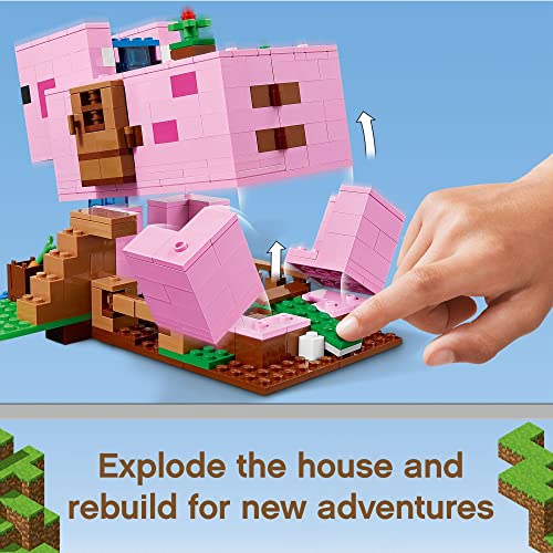 Image of Lego Minecraft The Pig House 21170 Minecraft Toy Featuring Alex, A Creeper And A House Shaped Like A Giant Pig, New 2021 (490 Pieces) Multicolor