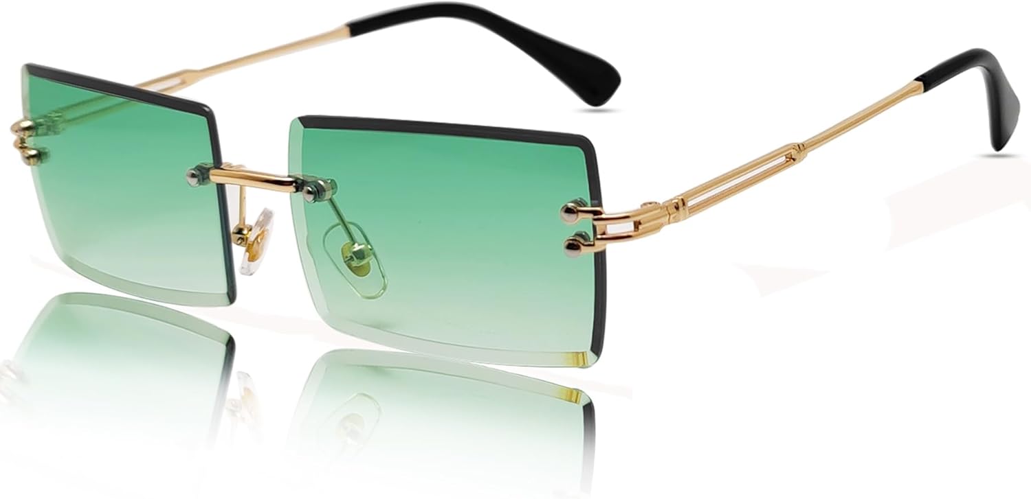 Rectangle Sunglasses for Women Men Fashion Retro Rimless Frameless Tinted Lens Sun Glasses Shades 2025 Stylish