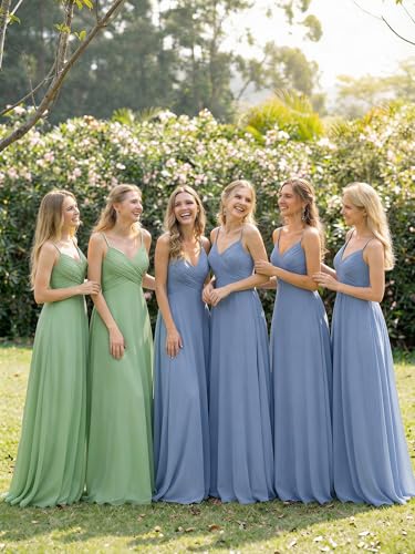 Image of Ever-Pretty Women's Summer Backless Spaghetti Strap Chiffon Bridesmaid Dresses Empire Waist Formal Wedding Guest Dress