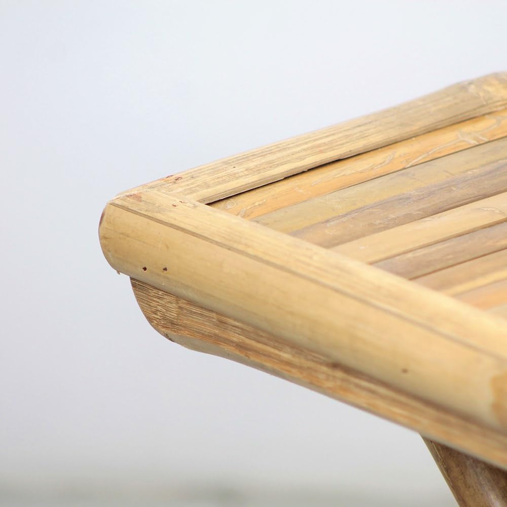 Brigros - Tavolino in Bamboo da Esterno e Interno, Tavolo Basso Naturale Coordinato con Lettino, Salvaspazio per Giardino Terrazzo Balcone, 39x39x32 cm