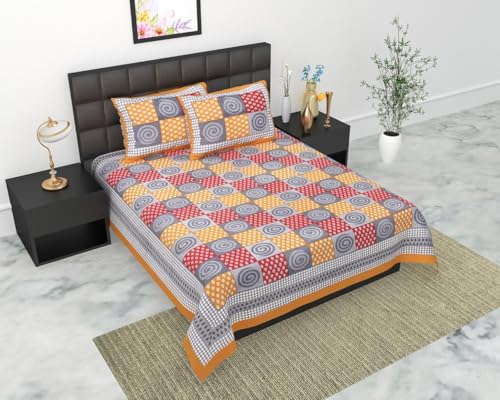 Image of DE CAMA Since 1997 | 100% Cotton 300 TC Premium Double Size Bedsheet for Double Bed (90 x 100 Inch) with 2 Pillow Covers Set (17 x 27 Inch) Designer Printed Bedsheet Set - Grey Checks