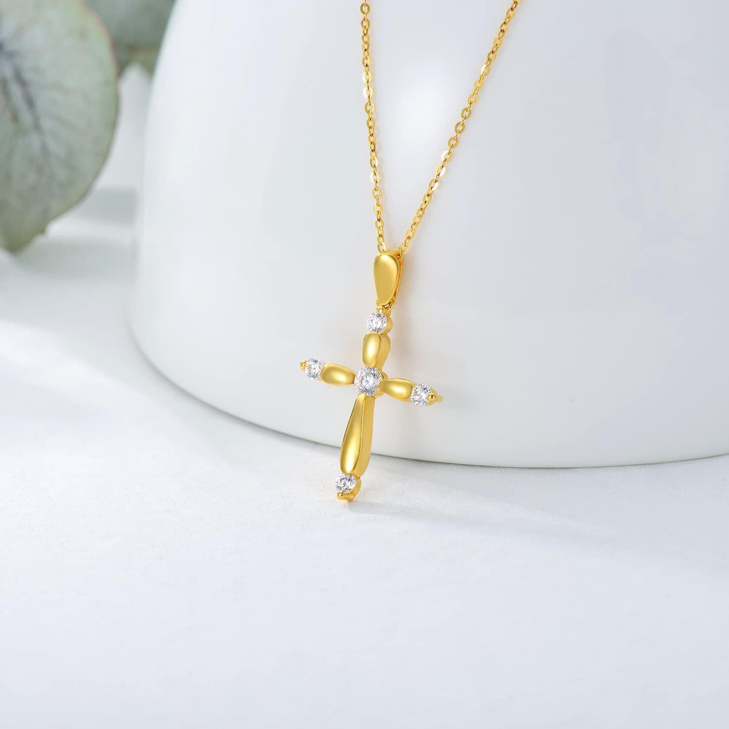 SISGEM 18K Solid Gold Cross Necklace for Women, Real Gold Shiny Crucifix Cross Pendant Religious Confirmation Baptism Jewelry Gifts for Her, Mom, Wife 18", Thickness 2.3mm