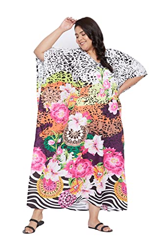 Image of Oussum Women Polyester Casual Long Plus Size Beach Caftan Cover Up Maxi Dress 1X-3X Summer Kaftan Dresses for Women