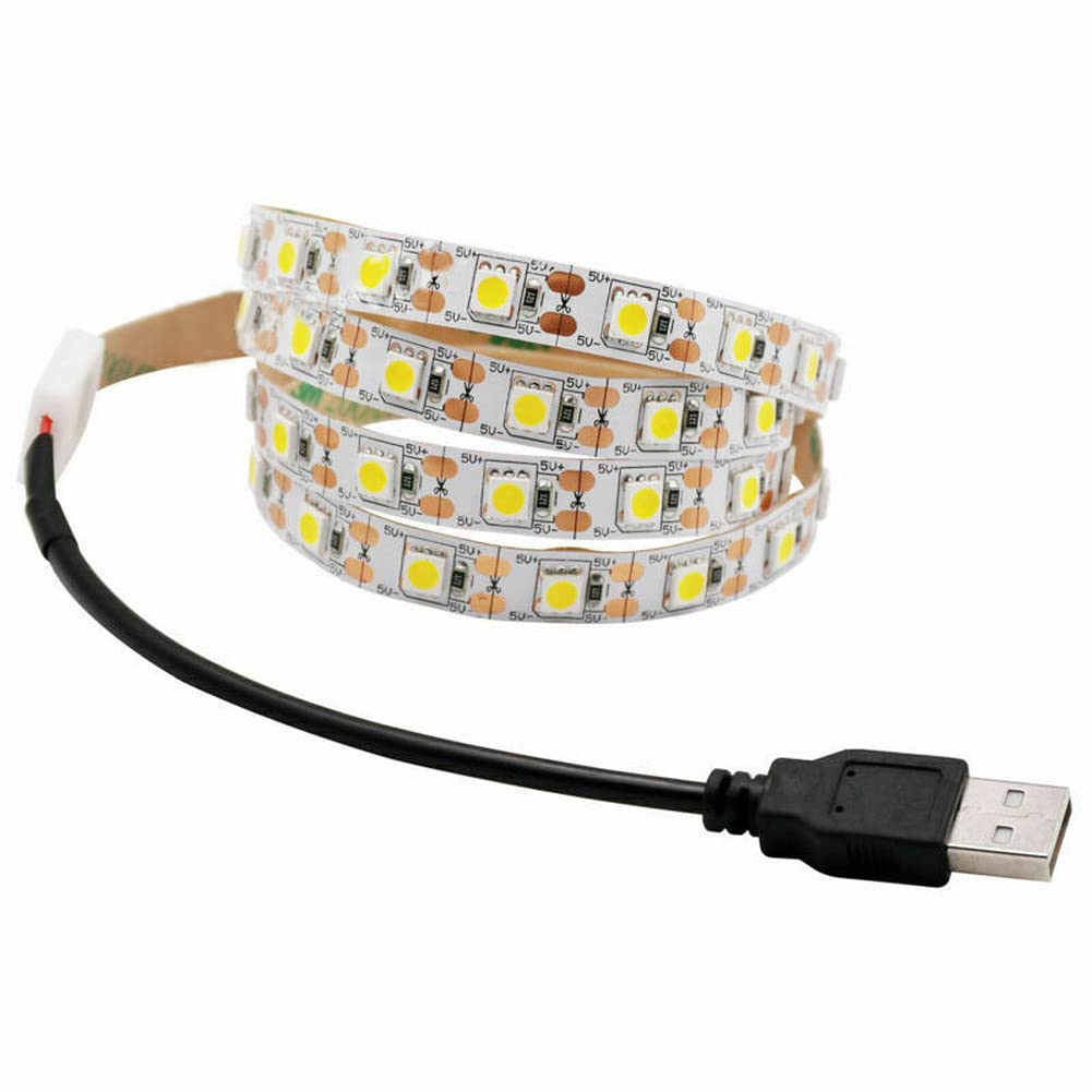 ausuky 5V USB LED Strip Light White TV Backlight Lamp Self Adhesive Flexible Tape Wire White-1m 60leds