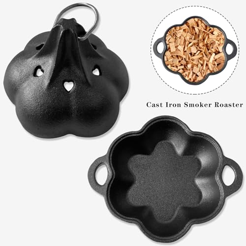 BOLVOUD Cast Iron Smoker Roaster & Garlic Roster Baker, Smoker Box, Pre-Seasoned Cast Iron Garlic Roaster for Grill, Perfect for BBQ and Oven, for Smoky, Flavorful Vegetables, Meats or Wood Chips by BOLVOUD - Image 6