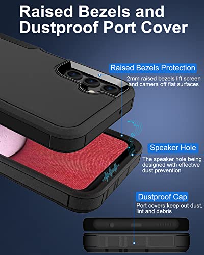 Dahkoiz for Samsung Galaxy A14 5G Case, with Tempered Glass Screen Protector and Dust-Proof Port Cover, Full Body Protection Rubber Cover Phone Case for Samsung Galaxy A14 5G, Black/Black - Thumbnail 4