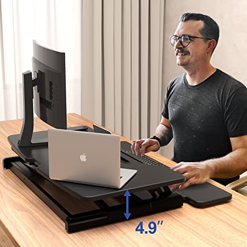 Joy Seeker Standing Desk Converter 30 Inches Stand Up Desk Riser, Height Adjustable Dual Tier Sit Stand Tabletop Monitor Riser Workstation For Home Office With Deep Keyboard Tray For Laptop #TOP6