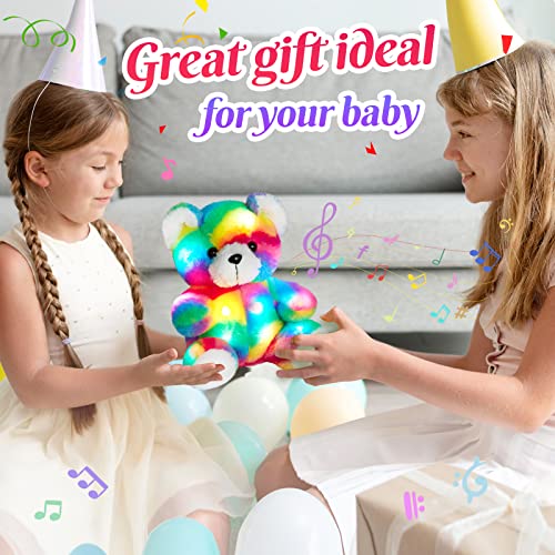 Athoinsu Light Up Rainbow Music Teddy Bear Stuffed Animal Led Glowing Singing Night Light Cute Soft Plush Toy Gifts Decors For Toddlers Kids, 11" #TOP4
