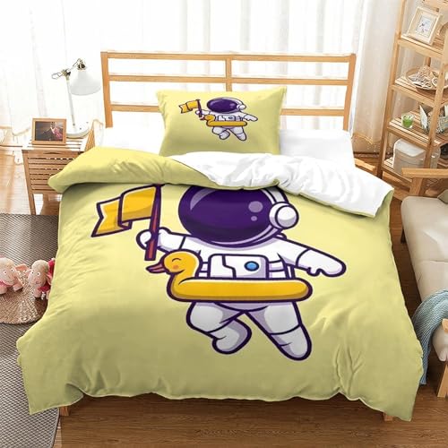 Housse de couette astronaute 135x200 microfibre avec taie d'oreiller
