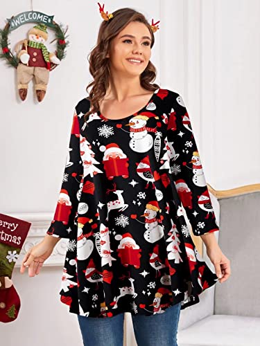 Larace Ugly Christmas Shirts For Womens Plus Size Dressy Tops 3/4 Sleeve Ladies Tunic Loose Fit Casual Basic Clothes(L, Flower47) #TOP1
