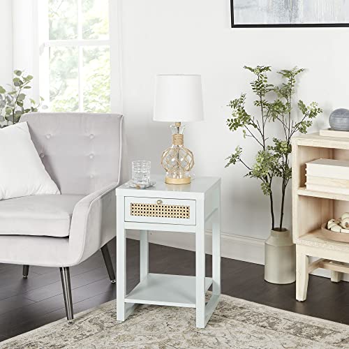 Decor Therapy Luna Rattan Drawer End/Side Table, Blue Gray 15.55D X 15.98W X 22.44H In #TOP1