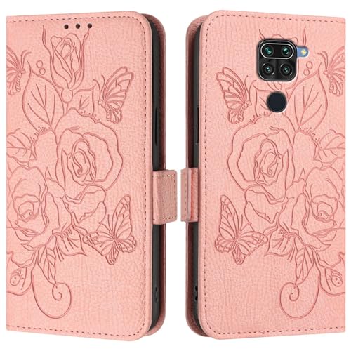 Redmi Note 9 4G/10X 4G�P�[�X�Ή��A�E�H���b�g�P�[�X �X���� PU���U�[ �t�H���t���b�v�t�H���I�P�[�X�A�J�[�h�z���_�[+���X�g�X�g���b�v�t���ϏՌ��ی�P�[�X(Pink)