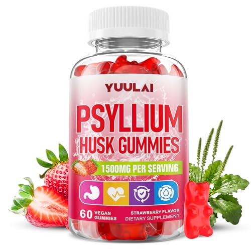 YUULAI Psyllium Husk Gummies Psyllium Husk Fiber Supplement Vegan Sugar Free 60 Count