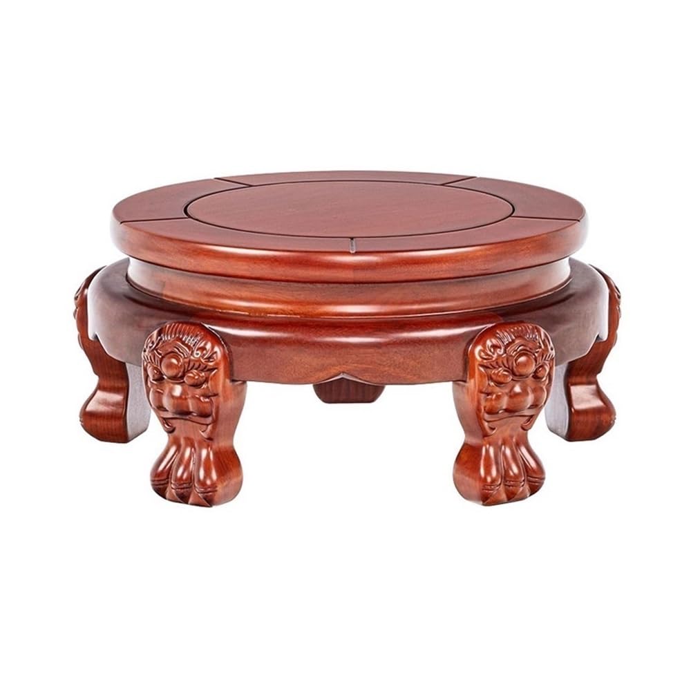 Soporte circular de palisandro para taburete de bonsái y plantas mini