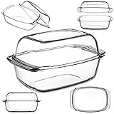 KADAX Cacerola transparente de vidrio resistente al calor, recipiente ignífugo para lasaña, guiso de verduras, asador de vidrio para freír, horno (rectangular, 7L)