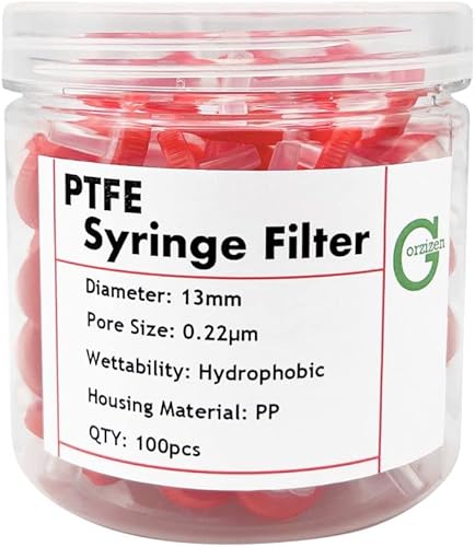 Gorzizen OnPu Syringe Filter PTFE Hydrophobic Membrane 13mm Diameter 0.22um Pore Size Non Sterile 100pcs