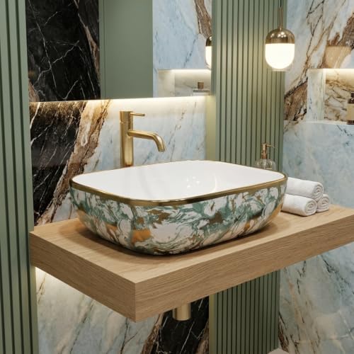 Image of Luxurious Golden Table Top for Bathroom /Ceramic Bathroom Wash Basin /Countertop Wash Basin /Vessel Sink (13x18 Inch)