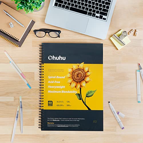 Image of Ohuhu Marker Pads Art Sketchbook, 16.5 inchx11.7 inch XL A3 Large Paper Size, 120 lb /200 GSM Heavy Smooth Drawing Papers, 48 Sheets /96 Pages, Spiral Bound Sketch Book for Alcohol Markers Christmas Gift
