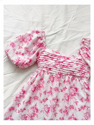 Image of Floerns Women's Floral Dress Puff Sleeve Dress Square Neck Summer Vacation Picnic Mini Dresses