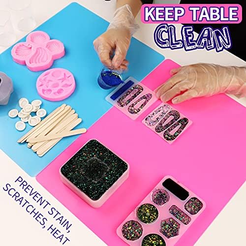 Silicone Mat for Resin, LEOBRO 2 Pack Extra Large Silicone Sheet for Crafts Resin Moulds Mat, 30cm x 40cm Silicone Craft Mat, Multipurpose Mat, Nonstick Nonskid Heat-Resistant, Blue & Rose Red