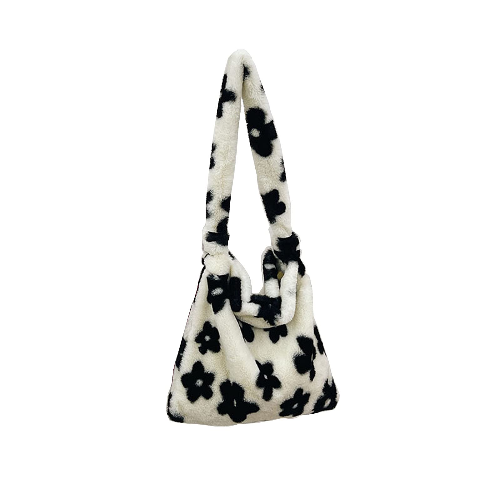 Women Girls Fluffy Plush Shoulder Bag Large Cute Fashion Flower Handbag Soft Warm Dating Shopping Underarm Purse