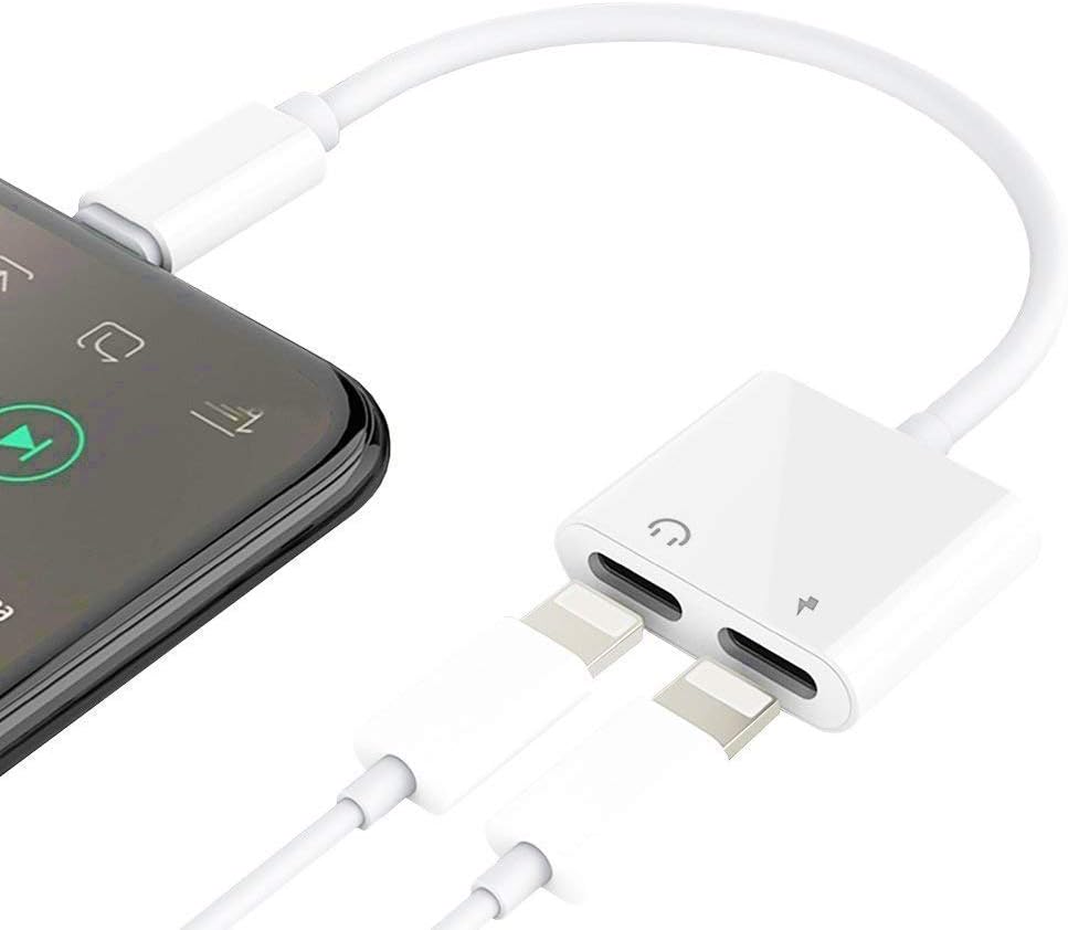 Phone 7 8 X Splitter Dual Lighting Adapter, 2 in 1 Double Lighting Adapter Headphone Jack Converter AUX Female Audio Splitter Cable Support Audio Charge Sync Data Music Control Phone Call iOS 11