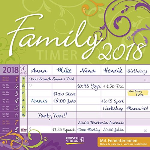 Family Timer - Floral 2018: Broschürenkalender mit Ferienterminen