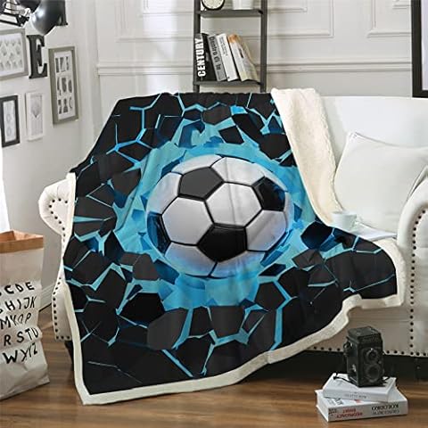 WONGS BEDDING Blue Soccer Blanket Cover