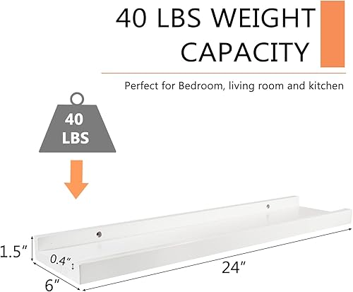 Miniatura 5 de Recogwood Estantes flotantes de 24 pulgadas, estante de madera de roble macizo natural, estantes de pared rústicos para decoración y almacenamiento,