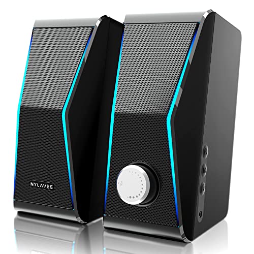 Computer Speakers, Dynamic RGB PC Speakers, Bluetooth 5.0 HiFi Computer Speakers for Desktop with 2 Bass Diaphragms & 4 Speaker Units, USB Powered & 3.5mm AUX Cable for PC Laptop Monitor Tablet Phone